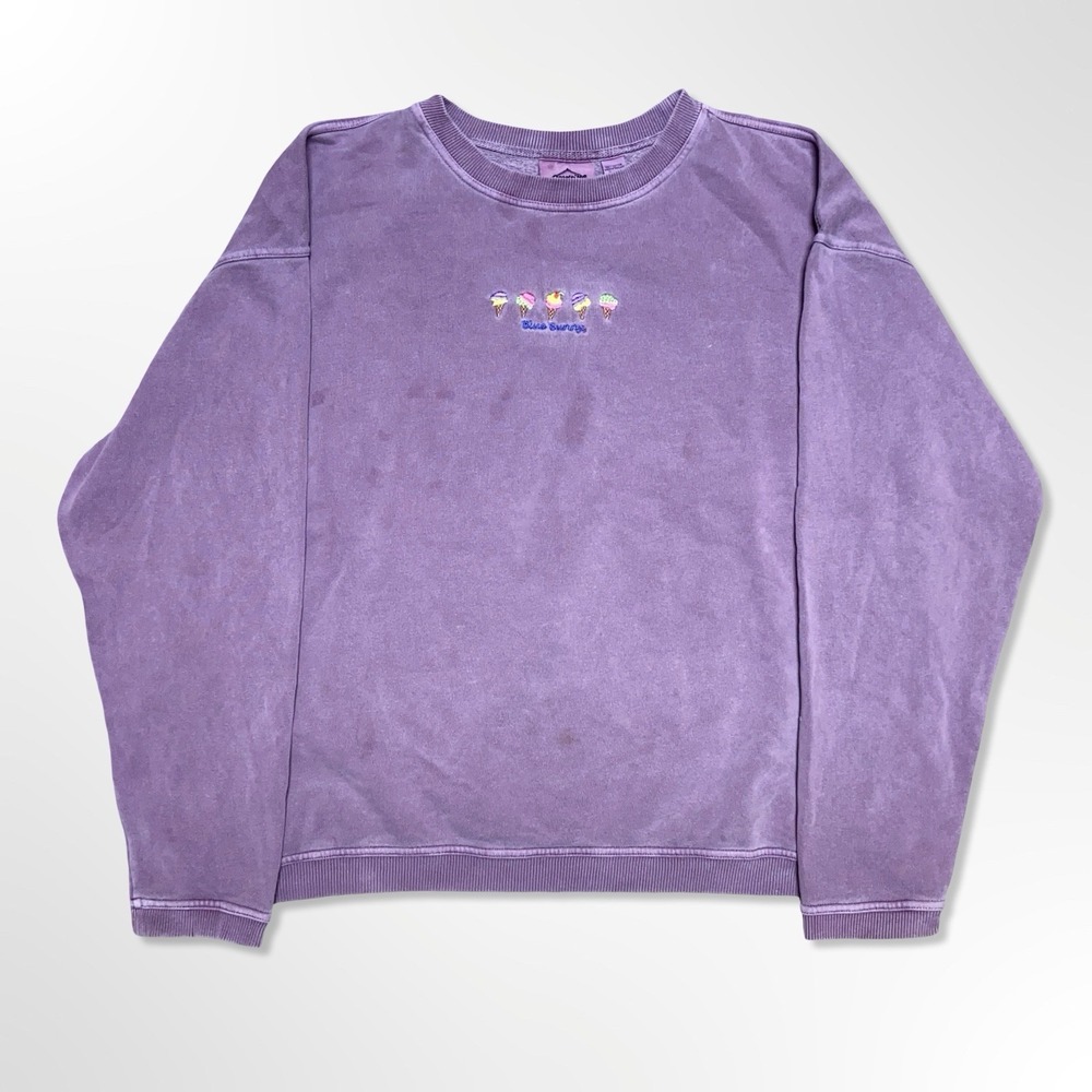 Vintage Blue Bunny Ice Cream Embroidered Pigment Dyed Sweatshirt XL Purple USA